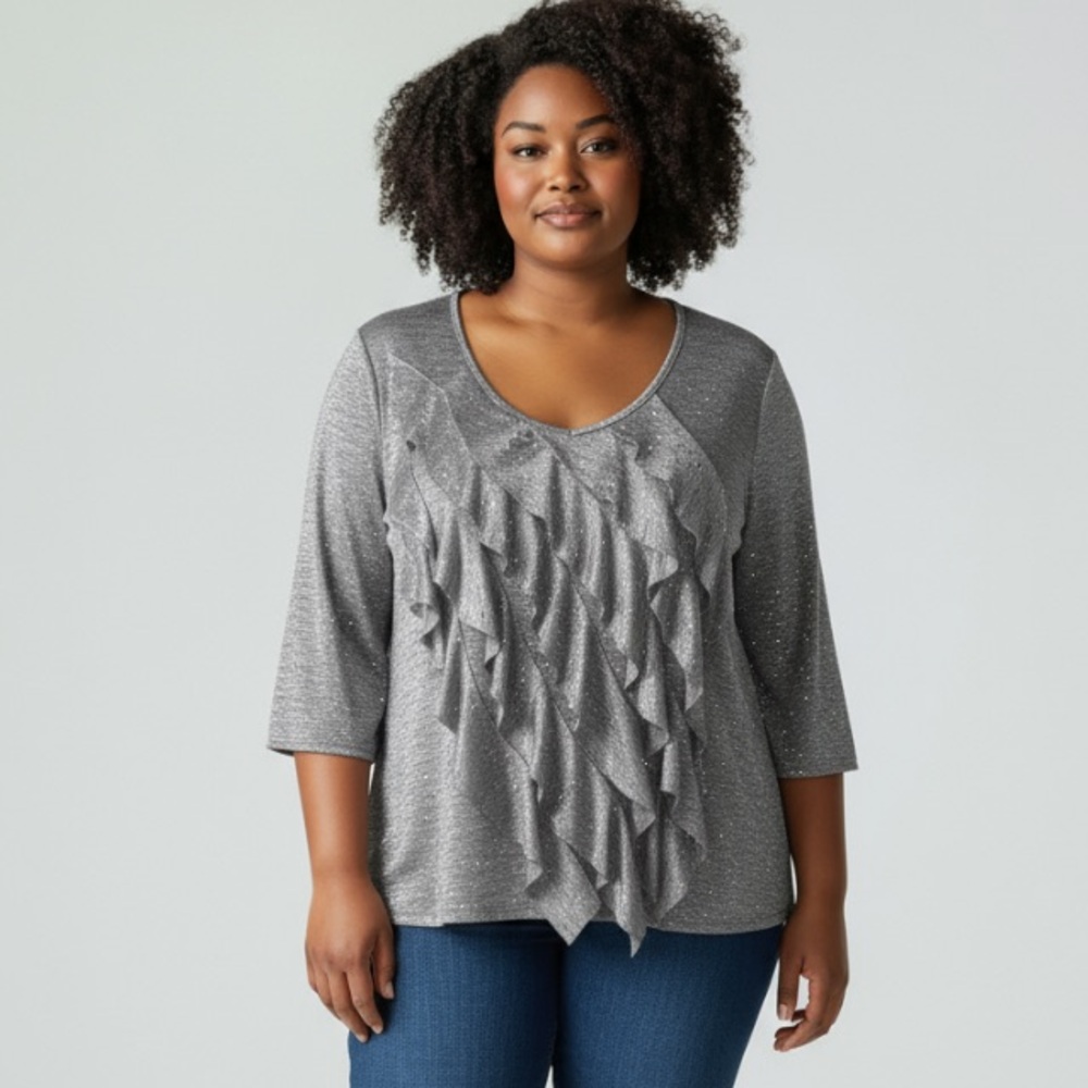 Elementz Women's Silver Ruffle Front Top Size 3X